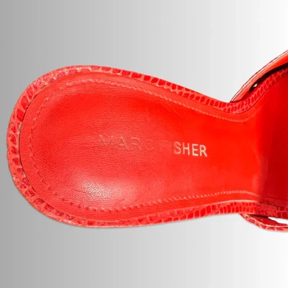 Marc Fisher Red Queta Snakeskin Mule Sandal in Red, Kitten Heel, Size 7.5 - Picture 8 of 8
